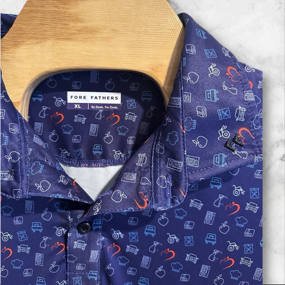 Fore Fathers Shirt Mens XL Blue Logo Dad Print Golf Polo Sport Performance Adult